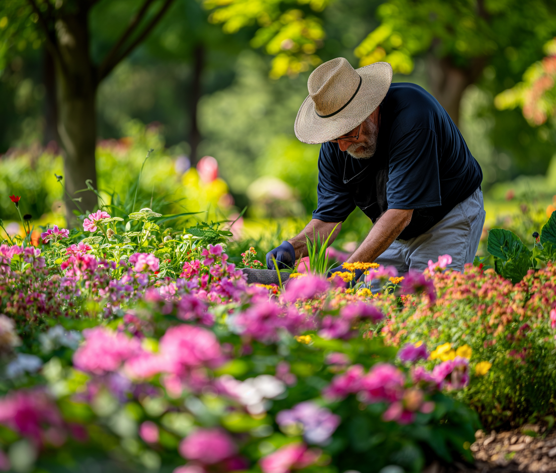 Gärtnerinnen und Gärtner im Gespräch auf einem Gartenweg